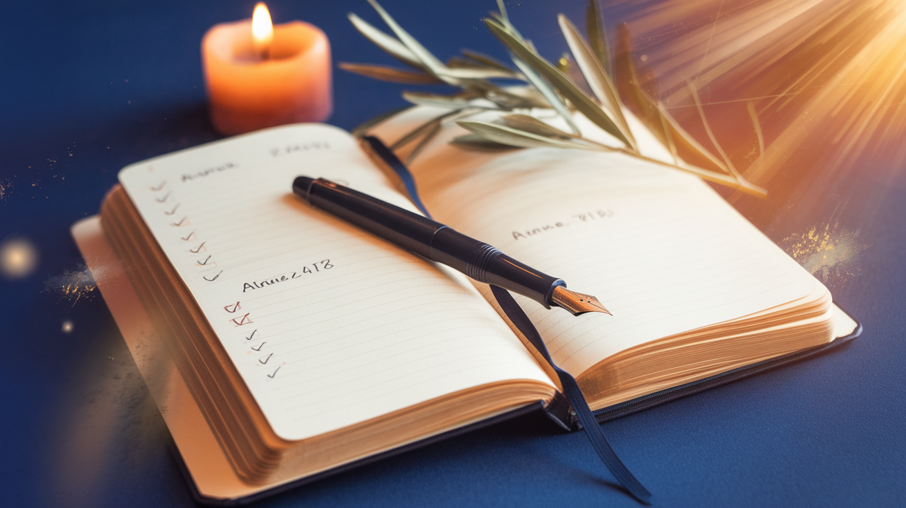 An open journal with a pen symbolizing prayer documentation and spiritual reflection